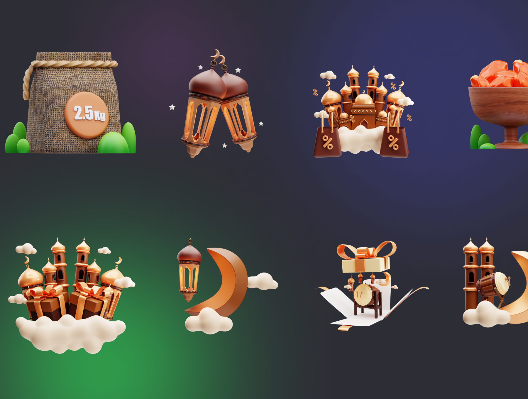 斋月3D图标 Ramadan 3D Icons png, blender, obj, glb格式-3D/图标-到位啦UI